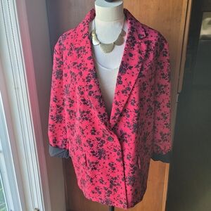 Open Edit Chic Women's Floral Blazer in Red and Black Size L